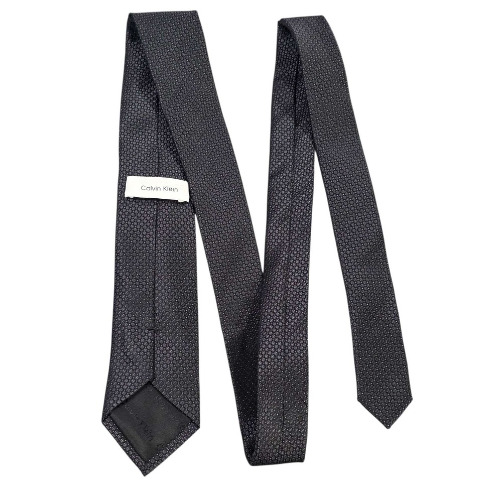 Calvin Klein Silk Textured Dress Tie Men's Dark Grey Patterned Necktie Skinny